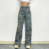Jean skinny taille haute à pompons style rétro, pantalon droit amincissant
